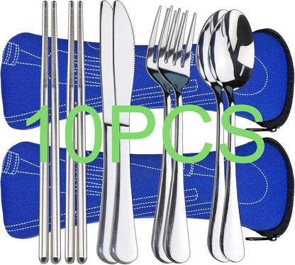 Portable Silverware Set with Case, Lengnoyp Travel Camping Utensils Set, Premium Stainless Steel Travel Cutlery Set