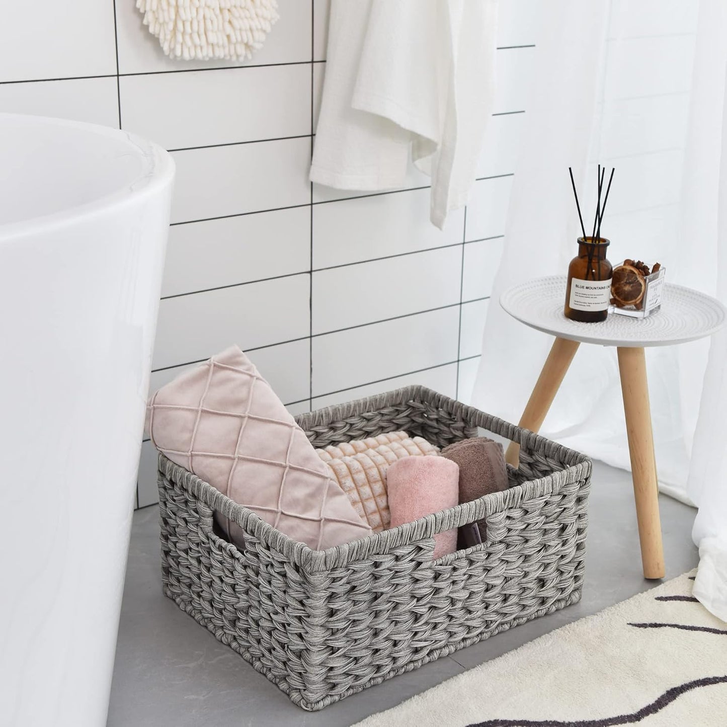 GRANNY SAYS Wicker Storage Baskets for Shelves, Water Hyacinth Basket with Scalloped Edge, Storage Wicker Baskets for Pantry, Large, 2-Pack