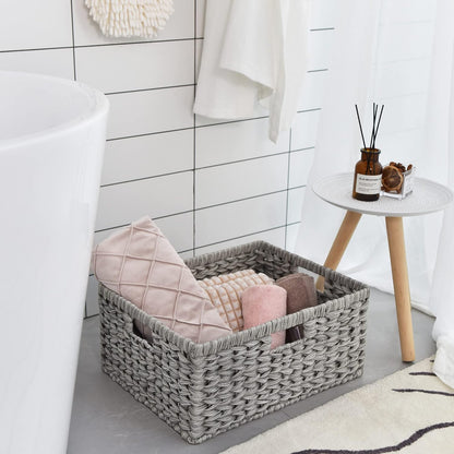GRANNY SAYS Wicker Storage Baskets for Shelves, Water Hyacinth Basket with Scalloped Edge, Storage Wicker Baskets for Pantry, Large, 2-Pack