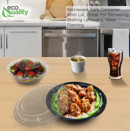 16 oz - 10 Count - Round Microwaveable Plastic Meal Prep Containers with Lids - Food Storage Container - Certified BPA-Free, Stackable, Reusable Microwave, Dishwasher, Freezer Safe, Disposable (Black)
