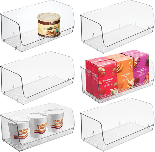 iDesign Stackable Open-Front Storage Bins, Set of 6, Clear | Kitchen and Pantry Organization