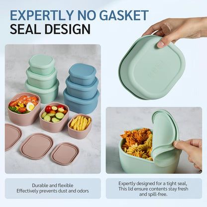 ISSEVE 12Pcs/Set Nesting Silicone Food Storage Containers with Lids, BPA Free Reusable Meal Prep Silicone Containers Airtight, Freezer Dishwasher Safe (33.8oz, 20oz, 10oz, 6.7oz, 1.3oz)