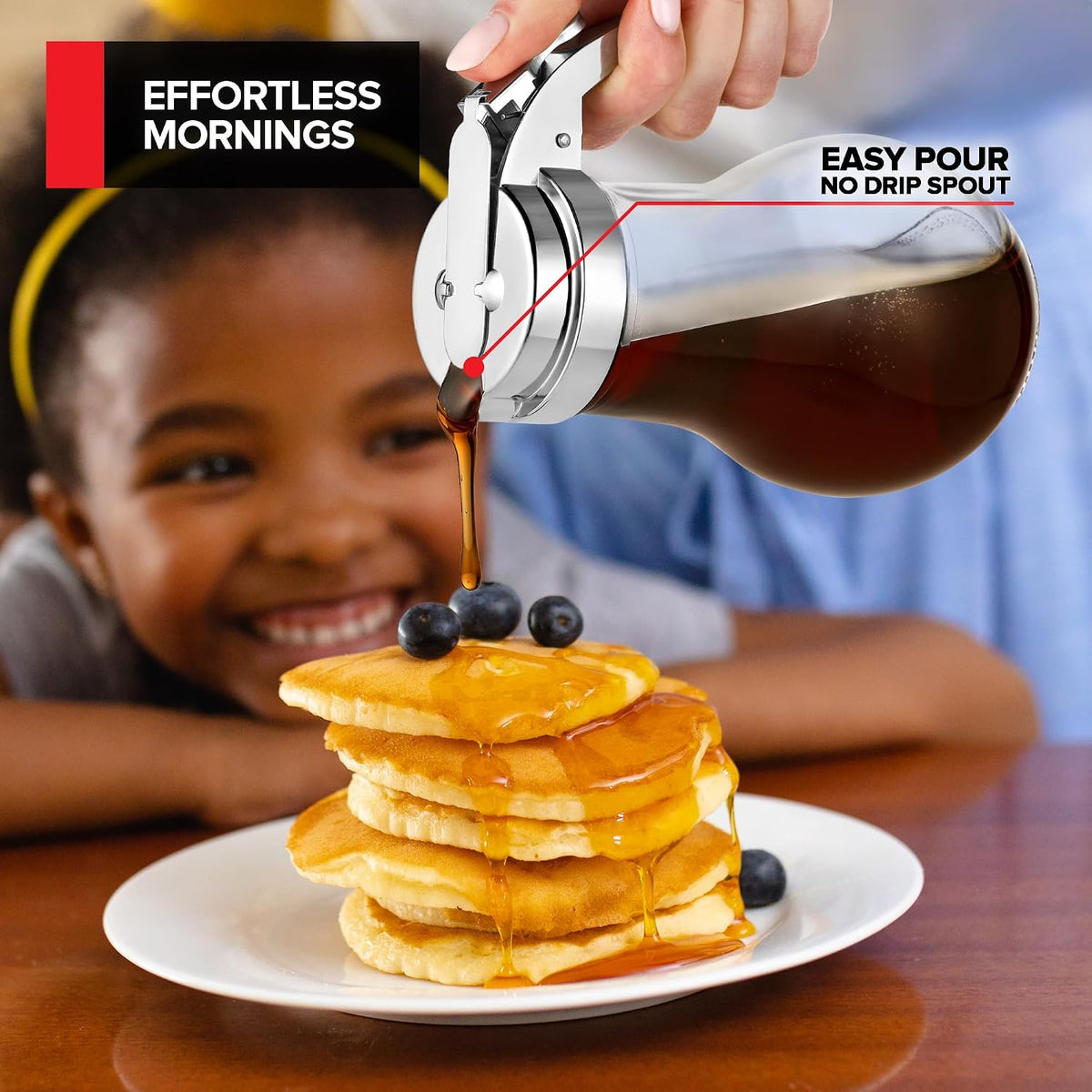 14 oz Glass Syrup Dispenser With No Drip Bottle for Maple Syrup, Honey, Pancake Mix, or Sugar - Dishwasher Safe Container With Metal Easy Pour Lid (414mL)