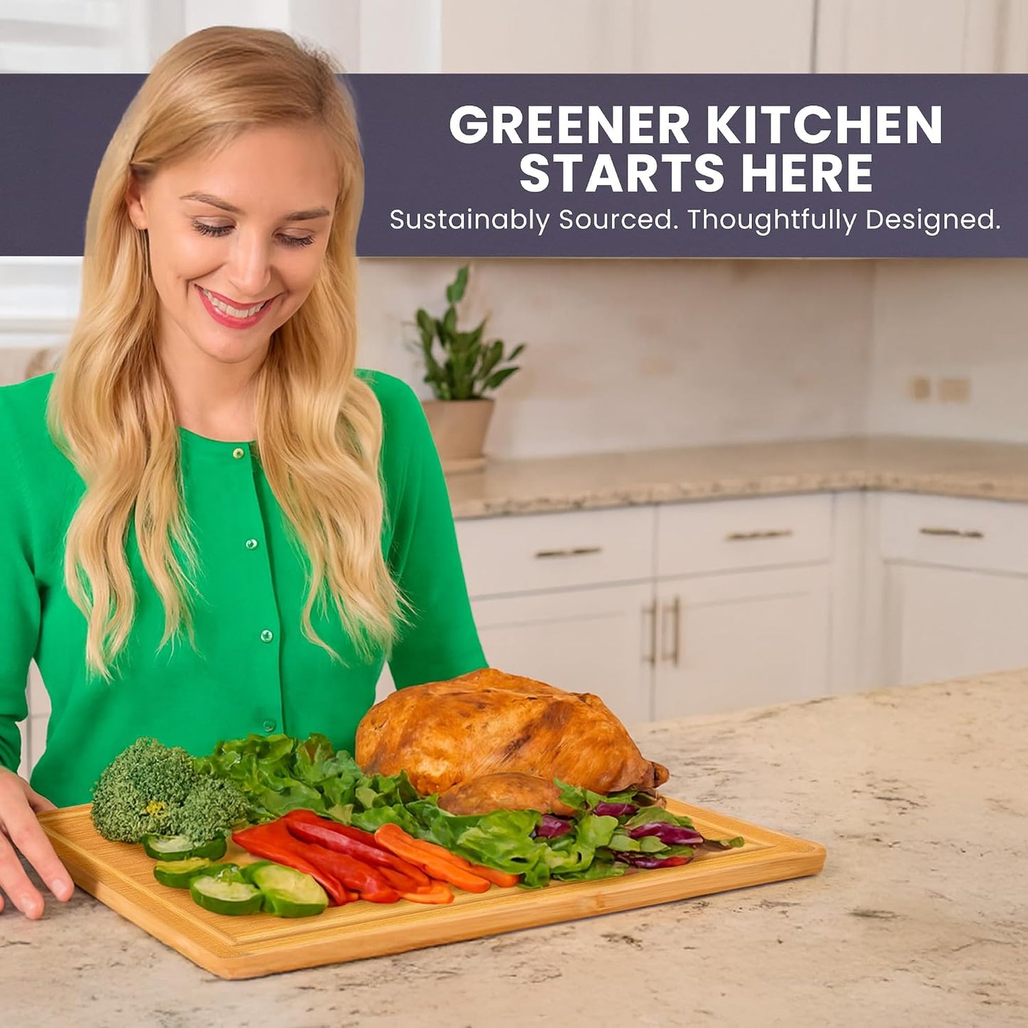 Greener Chef Luxury Bamboo Cutting Board Set of 3 with Glue-Free Surface Technology - Extra Spacious Wood Cutting Boards for Kitchen and XL Chopping Board Set - Replacements for Life