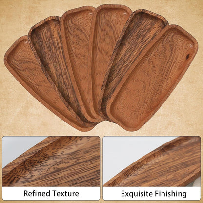 Mini Wooden Serving Platters and Trays, 7-inch Solid Acacia Wood Serving Plates for Food/Snacks/Appetizer, also as Jewelry Trays, Mini Charcuterie Board and Cheese Platter, Reusable (6 PCS)