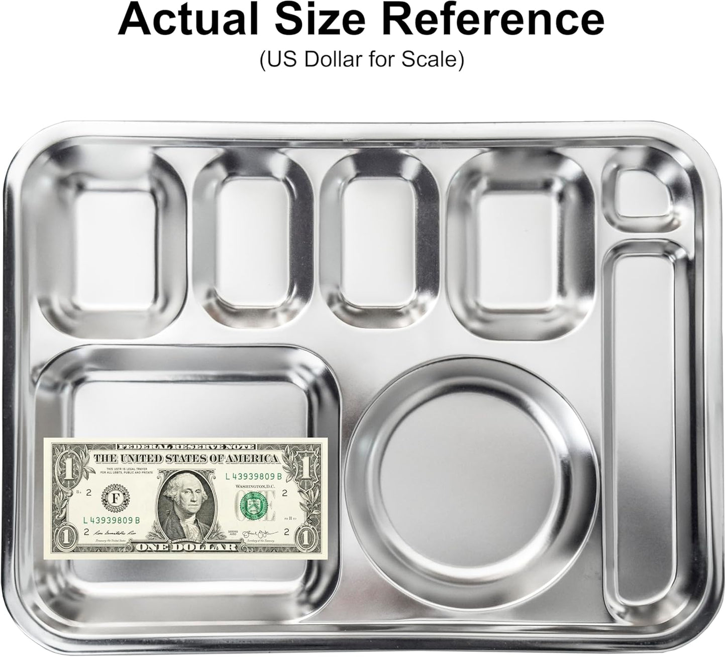 Korean Stainless Steel Divided Plates for Adults, Teens, Premium 304, Electro-Polished, No Black Residue, BPA-Free, Large 5-Compartment Food Tray, Diet Portion Control, Camping, Set of 2