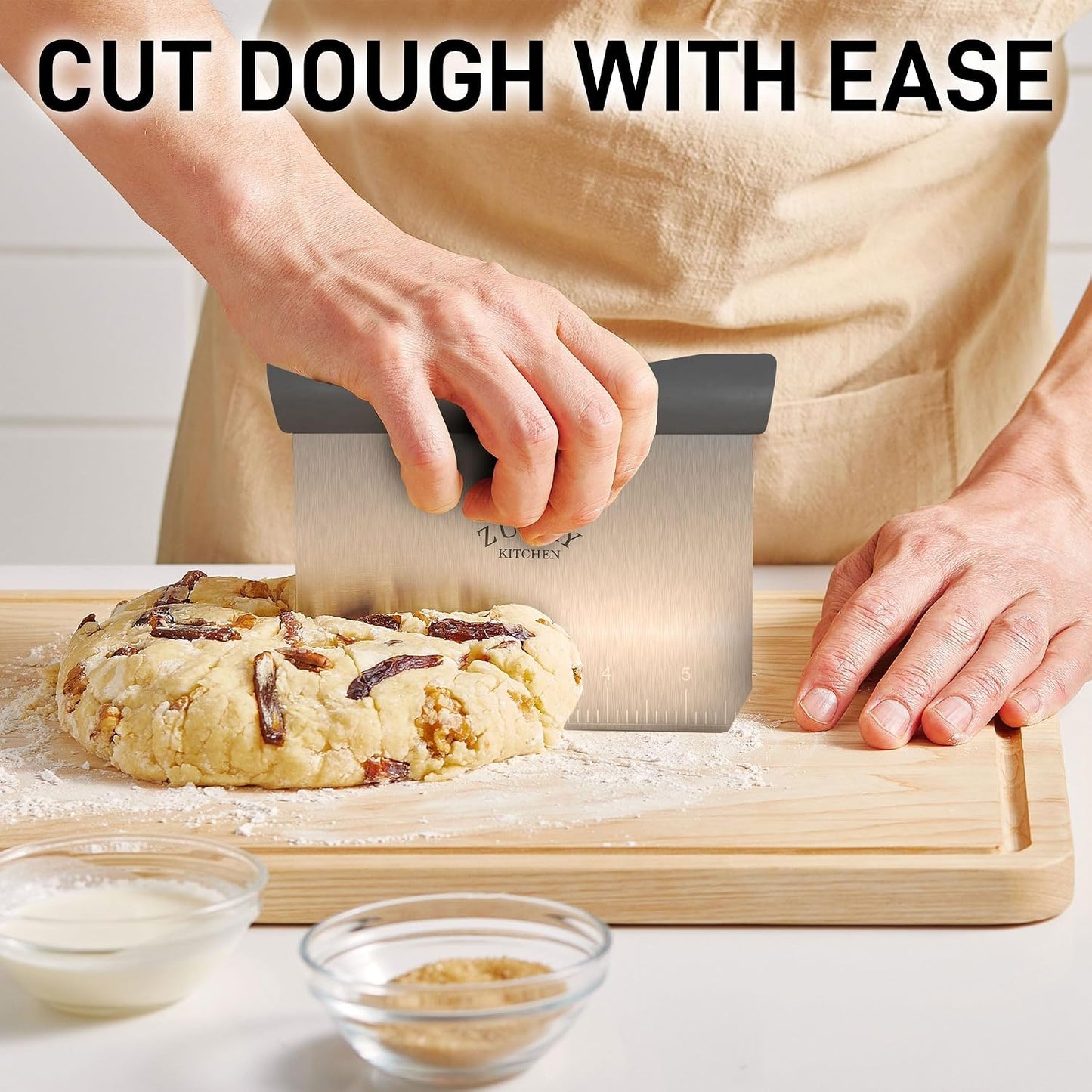 Zulay Premium Multi-purpose Stainless Steel Bench Scraper & Chopper, Easy to Read Etched Markings for Perfect Cuts, Quick & Easy Multi-use Dough Scraper, Dough Cutter & Pastry Scraper (Black)