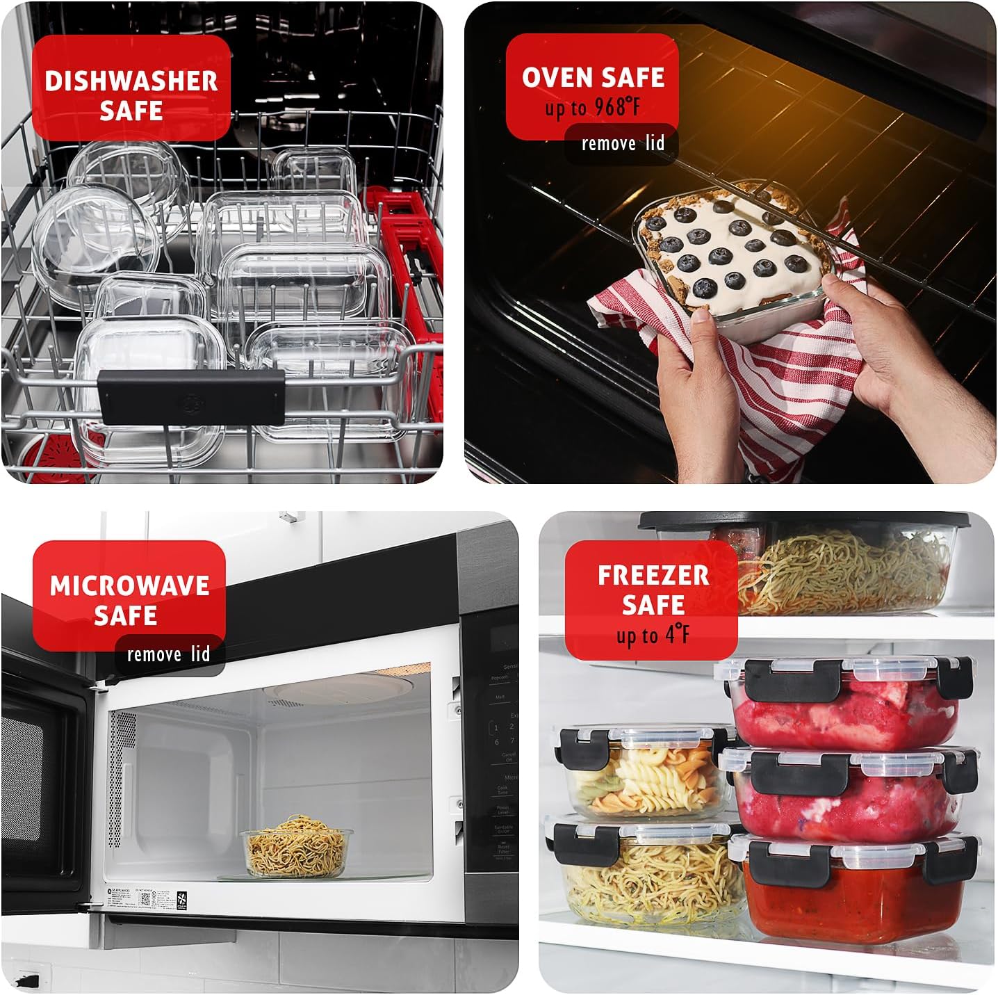 Nestl 24pc (12 Airtight, Freezer Safe Food Storage Containers and 12 Lids), Pantry Kitchen Storage Containers, Glass Meal Prep Container for Lunch, Glass Storage Containers with Lids Black