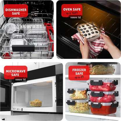 Nestl 24pc (12 Airtight, Freezer Safe Food Storage Containers and 12 Lids), Pantry Kitchen Storage Containers, Glass Meal Prep Container for Lunch, Glass Storage Containers with Lids Black