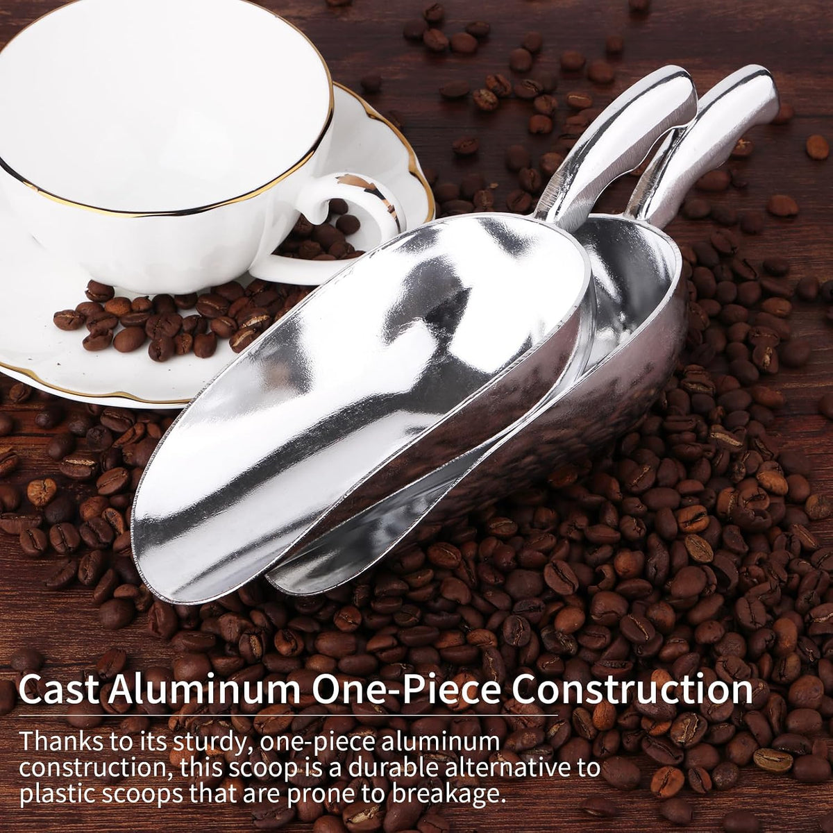 12 Oz Cast Aluminum Bar Ice Scoop Suitable for wedding, buffet (Silver-2pc)