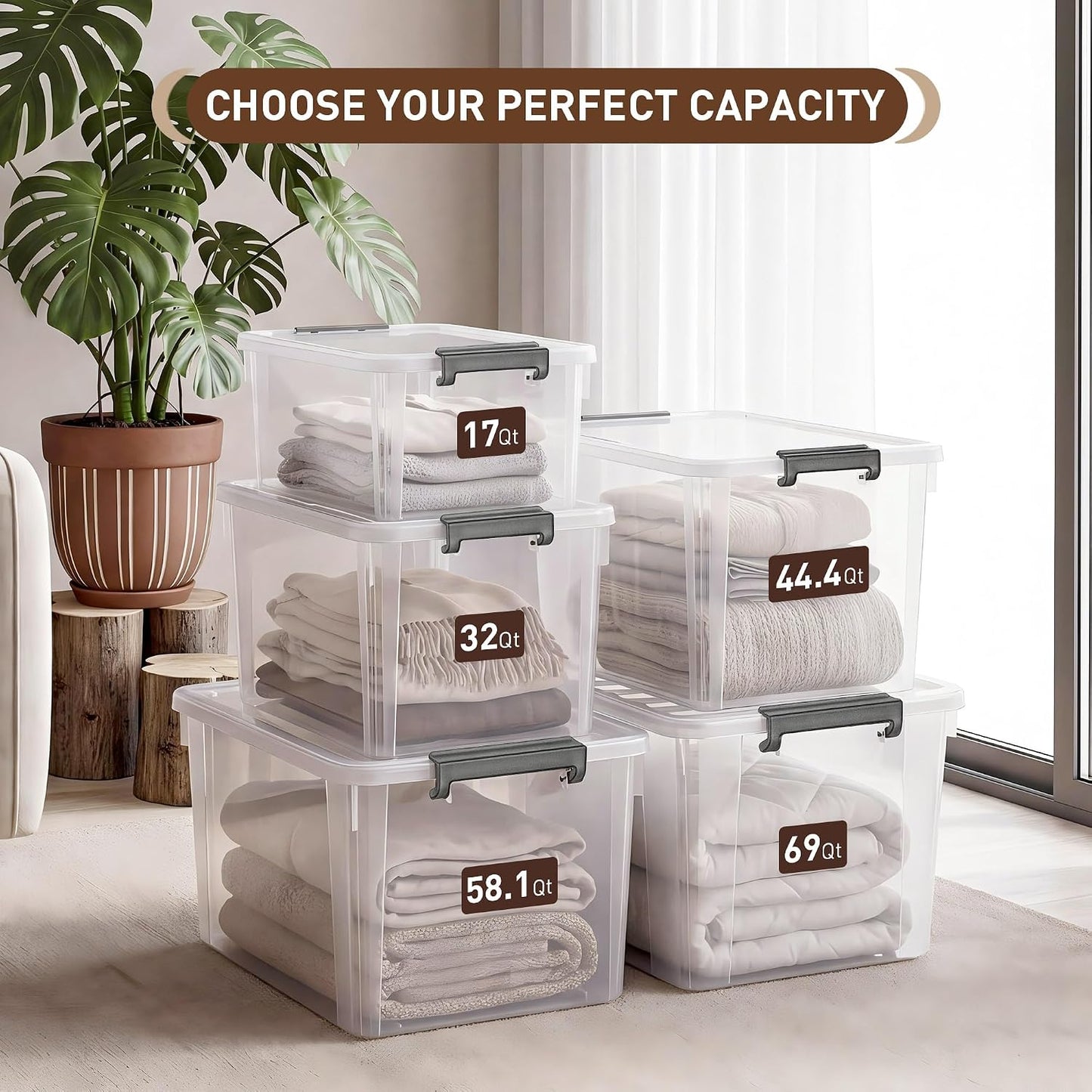 Citylife 32 QT Plastic Storage Bins with Latching Lids Stackable Storage Containers for Organizing Large Clear Storage Box for Garage, Closet, Kitchen, 4 Packs