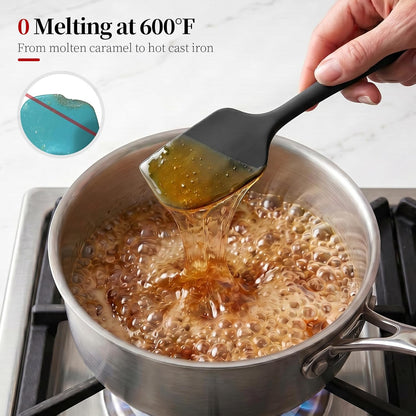 600ºF Heat Resistant Spatulas, High Heat Food Safe Semless Kitchen Silicone Scraper Set for Cooking Baking Mixing Scraping Stirring Nonstick Cookware Pan Bowl (4Pcs,Aqua Sky)