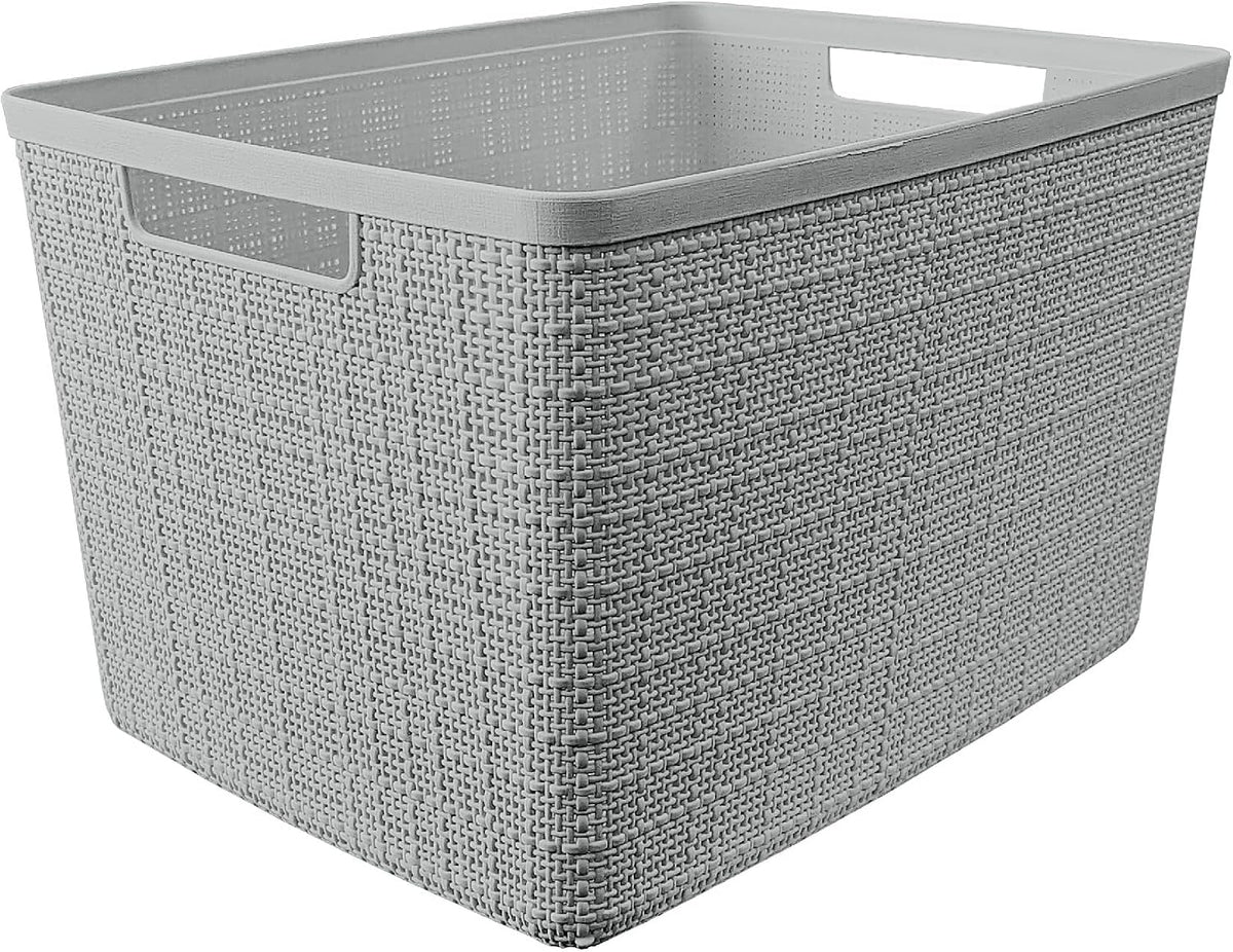 Curver Set of 4 Large 18L Easy Access Jute Decorative Plastic Organization and Storage Baskets - Perfect Bins for Home Office, Closet Shelves, Kitchen Pantry and All Bedroom Essentials, Black