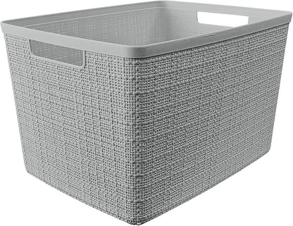 Curver Set of 4 Large 18L Easy Access Jute Decorative Plastic Organization and Storage Baskets - Perfect Bins for Home Office, Closet Shelves, Kitchen Pantry and All Bedroom Essentials, Black