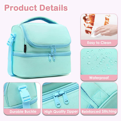 FlowFly Kids Double Decker Cooler Insulated Lunch Bag Large Tote for Boys, Girls, Men, Women, With Adjustable Strap, Unicorn