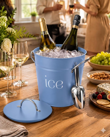 3Qt Black Galvanized Ice Bucket with Lid, Scoop & Handles - Ideal for Cocktails, Parties, BBQs, Wine & Champagne. Double-Layer Insulated Outer & Galvanized Inner Layer, Perfect for Home & Outdoor Use