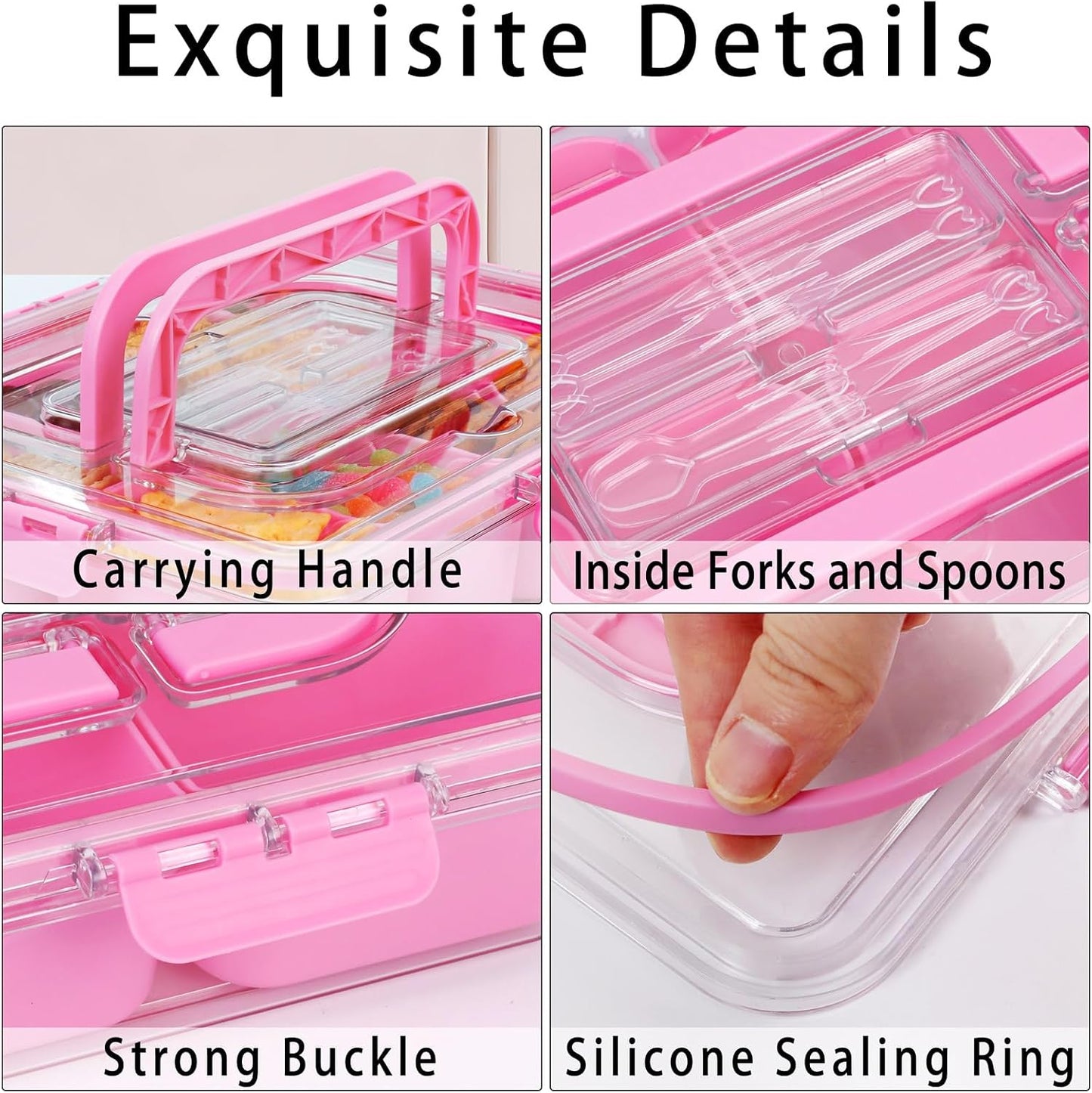 Snack Box Container with Insulated Cooler Bag, Divided Serving Tray with Lid and Handle Beach Essentials, Snackle Box Veggie Fruit Tray with 8 Compartments & 8 Forks & 2 Spoon