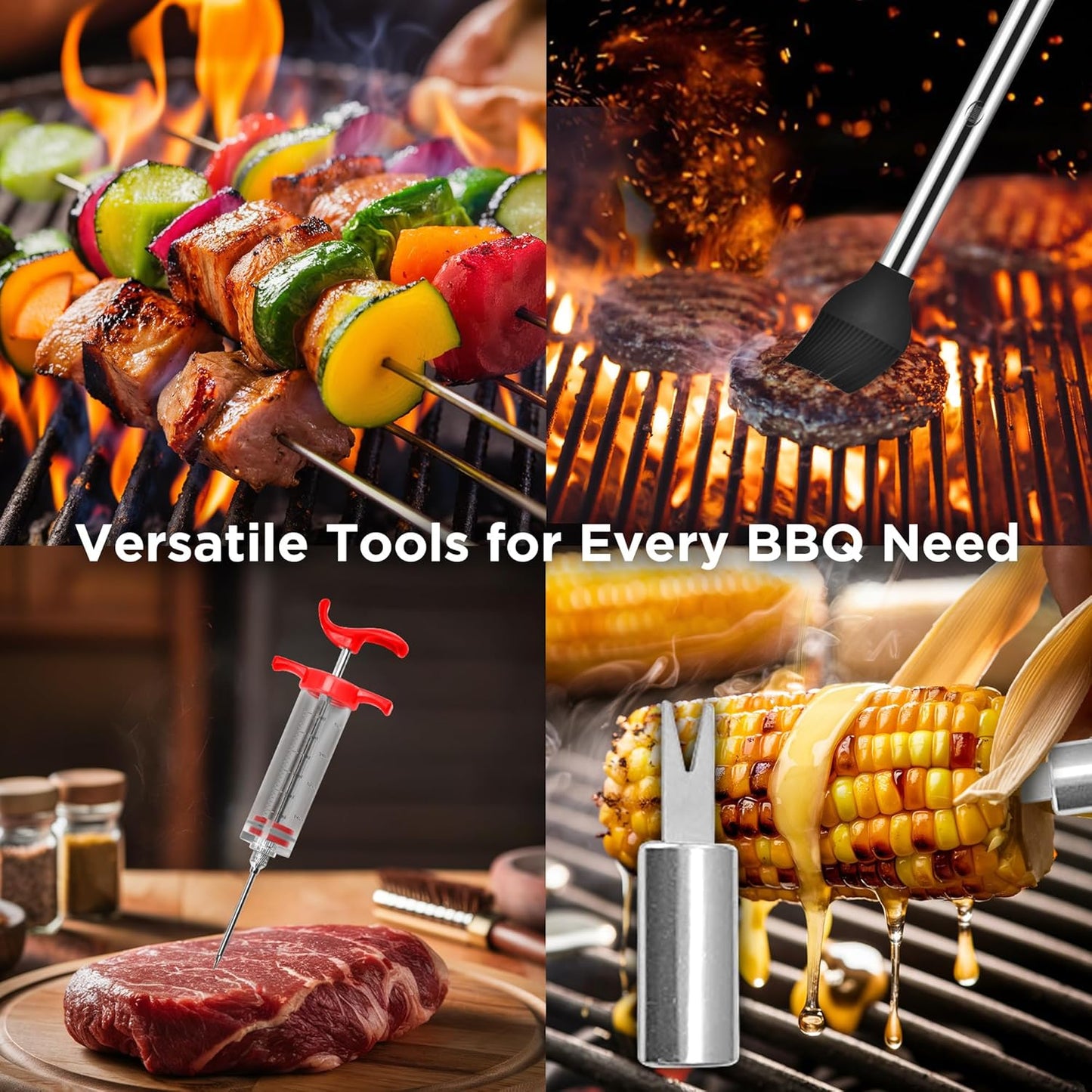 Kaluns Grilling Accessories, Dad Gifts for Fathers Day, Heavy Duty Stainless Steel Grill Set BBQ Grill Accessories for Outdoor Grill with Meat Thermometer, Case and Apron