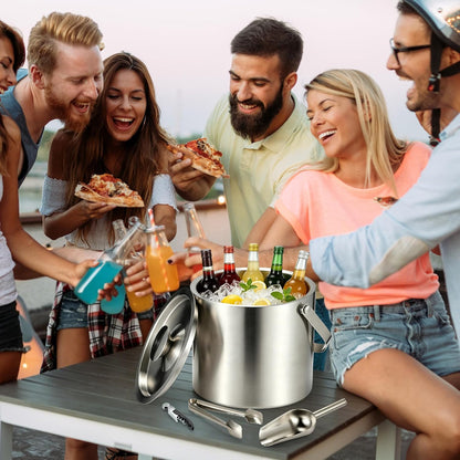 Kochorie 4L Portable Ice Buckets for Parties Double Wall Stainless Steel Ice Bucket with Lid, Scoop, Tongs, Bottle Opener Drink Vacuum Insulated Container for Freezer Cocktail Home Bar Accessories