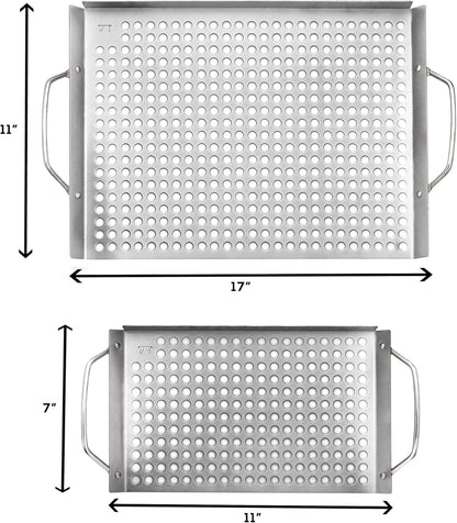 Outset 76631 Stainless Steel Grill Topper Grid, 11"x7" BBQ Pan With Handles