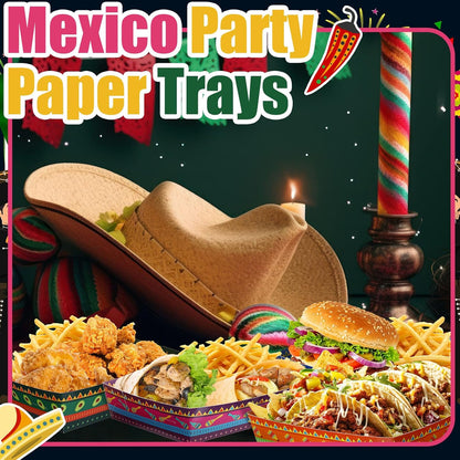 Harloon 36 Pack Mexican Nacho Trays 5 lb Extra Large Mexican Paper Food Trays Fiesta Disposable Cardboard Serving Boats for Cinco De Mayo Taco Fries Snacks Birthday Party Supplies(Floral)