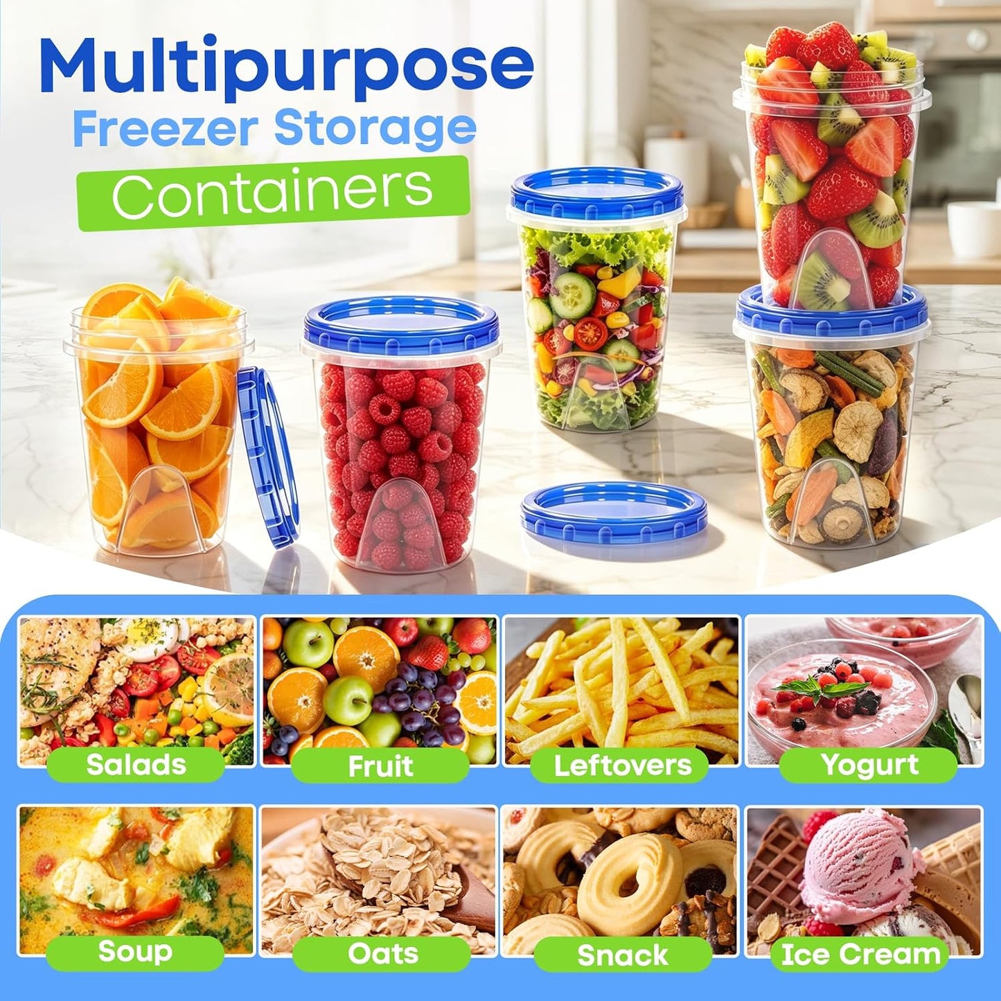 Freezer Storage Containers, 10 Pack-32 Oz Food Storage Containers with Twist Top Lids,BPA Free, Reusable, Meal Prep,Microwave and Dishwasher Safe