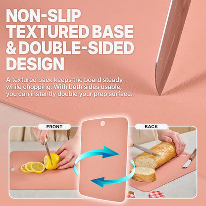 TPU Small Cutting Board Set of 3 9"x12" - Flexible Cutting Mats for Kitchen Knife Friendly, Cutting Mat Non-Slip Chopping Board Double Sided Scratch Resistant Food Grade Coral Mint Gray