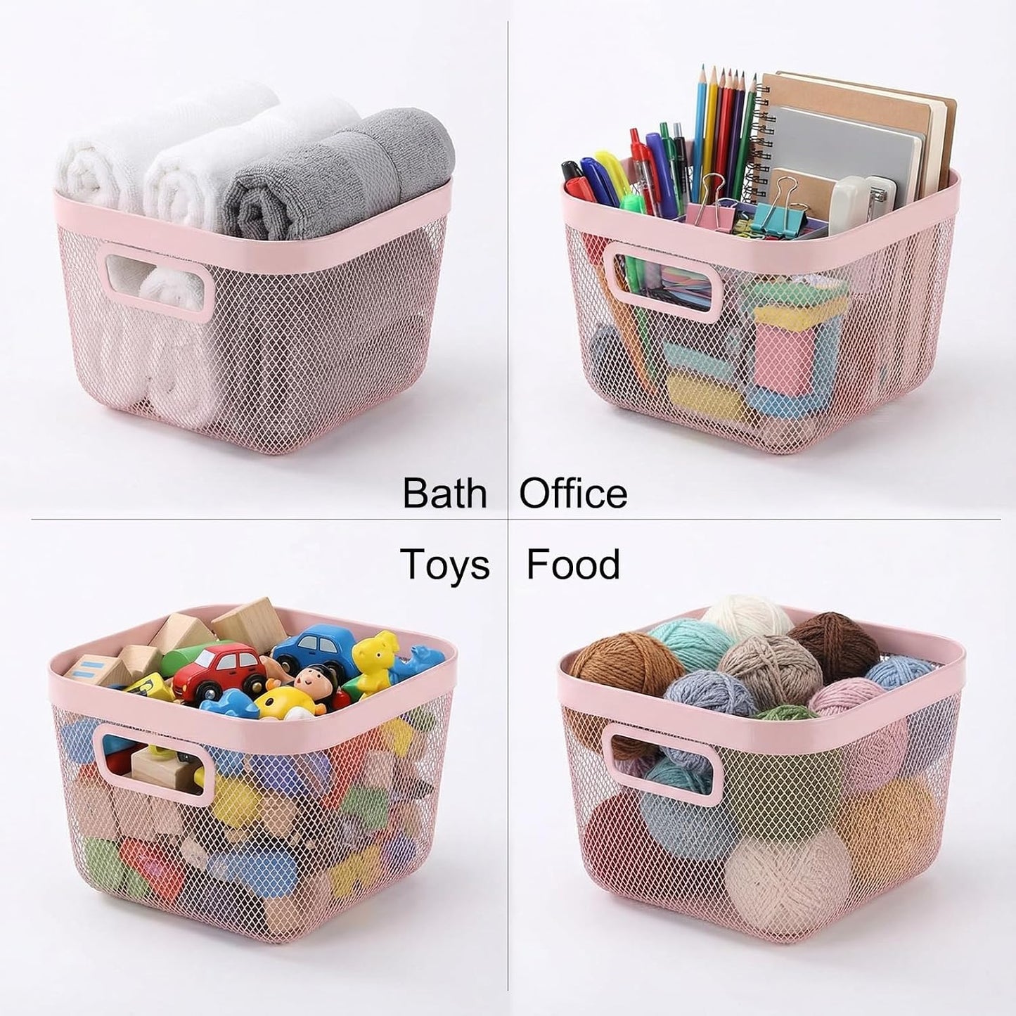 MorningRo 6 Pack Metal Mesh Basket with Hollow Handles Black Wire Storage Bin for Organizing Stackable Metal Fine Mesh Basket for Pantry Bathroom Kitchen Cabinets Shelves (Medium)