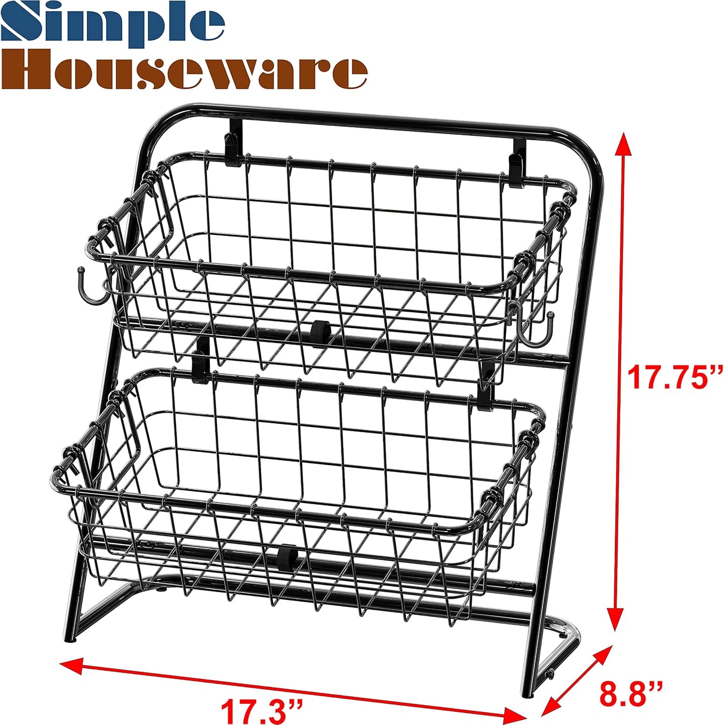 Simple Houseware 3-Tier Rigid Wire Market Fruit Basket Stand, Black