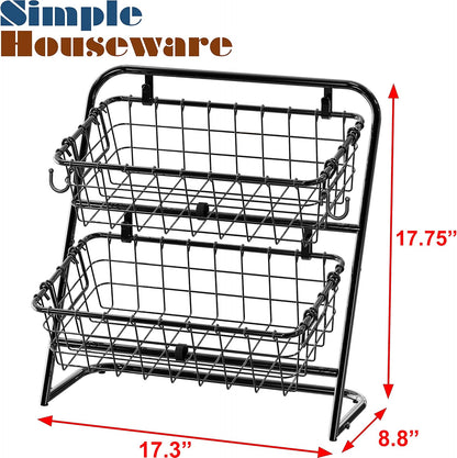 Simple Houseware 3-Tier Rigid Wire Market Fruit Basket Stand, Black