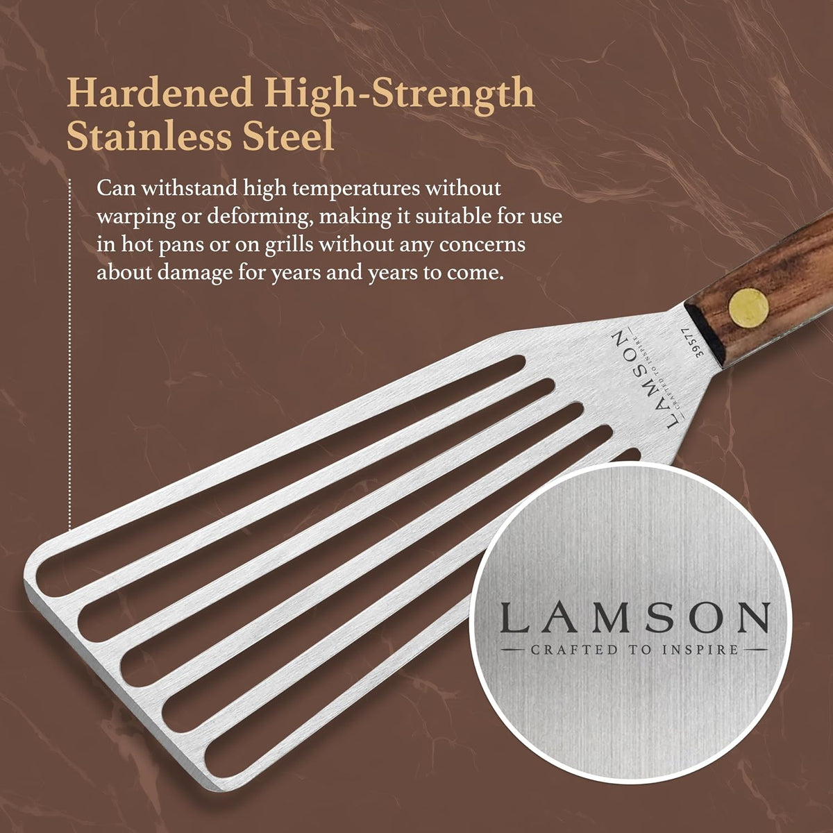 Lamson Fish Spatula, Slotted Metal Turner, 3 x 6 In, Right Hand | Ultra Durable composite handle, dishwasher safe; flexible stainless blade; a dedicated left-handed model is available