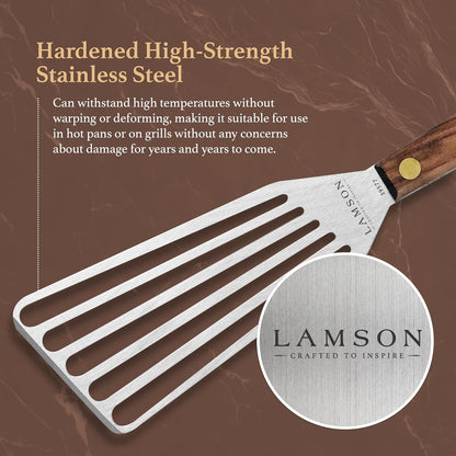 Lamson Fish Spatula, Slotted Metal Turner, 3 x 6 In, Right Hand | Ultra Durable composite handle, dishwasher safe; flexible stainless blade; a dedicated left-handed model is available