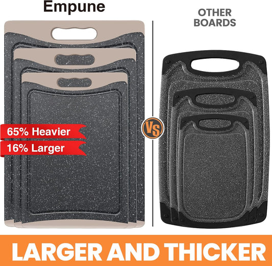 Extra Large Cutting Boards, Plastic Cutting Boards for Kitchen (Set of 3) Cutting Board Set Dishwasher Chopping Board with Juice Grooves Easy-Grip Handles, Dark Grey, Empune