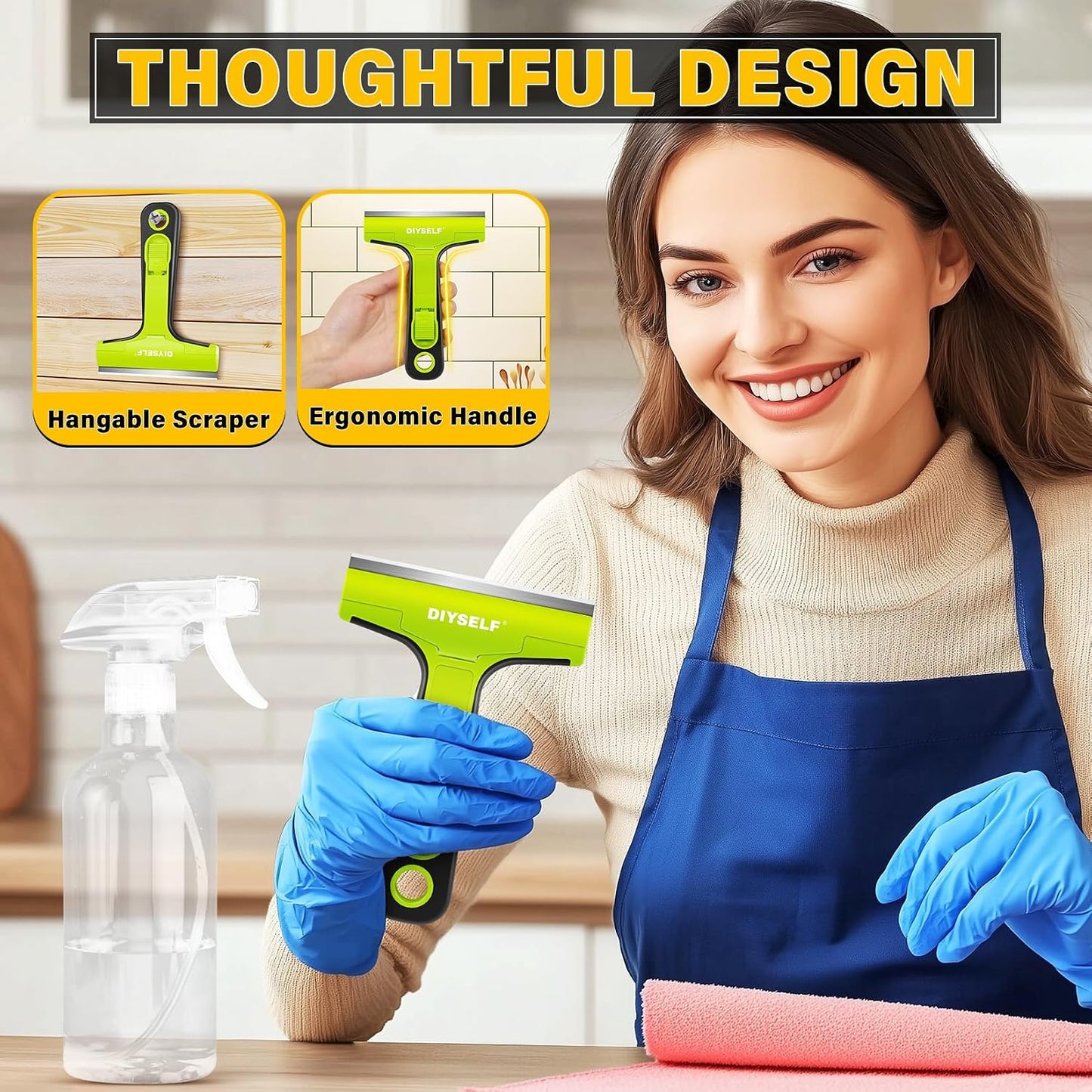 DIYSELF Razor Blade Scraper, 1 Pack Scraper Tool with 10pcs 4-Inch Blades, Razor Scraper for Cleaning Glass, Window, Stove Top, Oven, Kitchen, Cooktop, Shower Door, Sticky Residue, Tile, Wallpaper