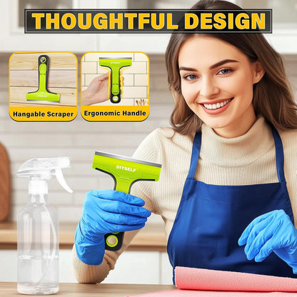 DIYSELF Razor Blade Scraper, 1 Pack Scraper Tool with 10pcs 4-Inch Blades, Razor Scraper for Cleaning Glass, Window, Stove Top, Oven, Kitchen, Cooktop, Shower Door, Sticky Residue, Tile, Wallpaper