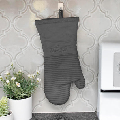 All-Clad Silicone Oven Mitts: Heat Resistant up to 500 Degrees - 100% Cotton & Silicone, 14"x7" Oven Mitt for Kitchen and Barbeque, Pewter