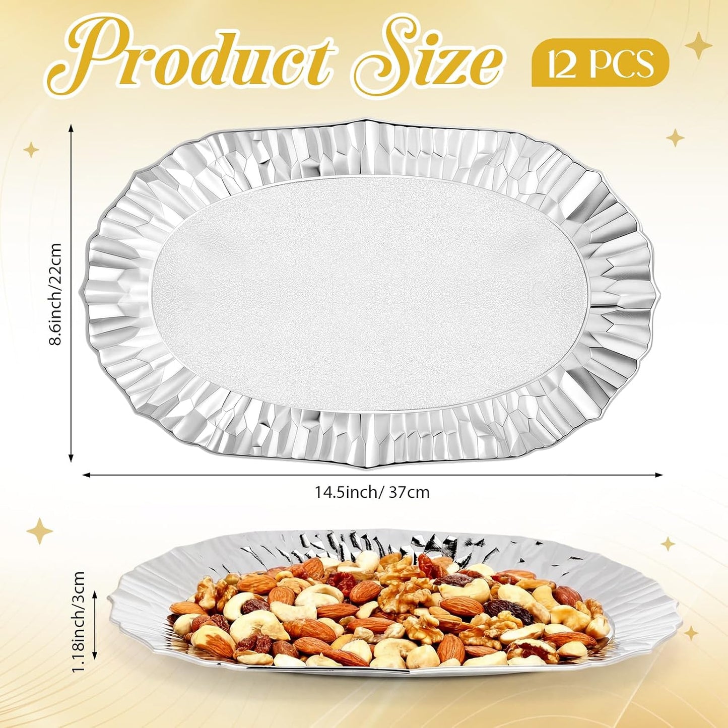 12 Pcs Gold Plastic Serving Tray Bulk, 14.5" x 8.6" Rectangle Gold Party Platters Reusable Decorative Dessert Table Serving Tray for Graduation Wedding Birthday Party Cupcake Decoration