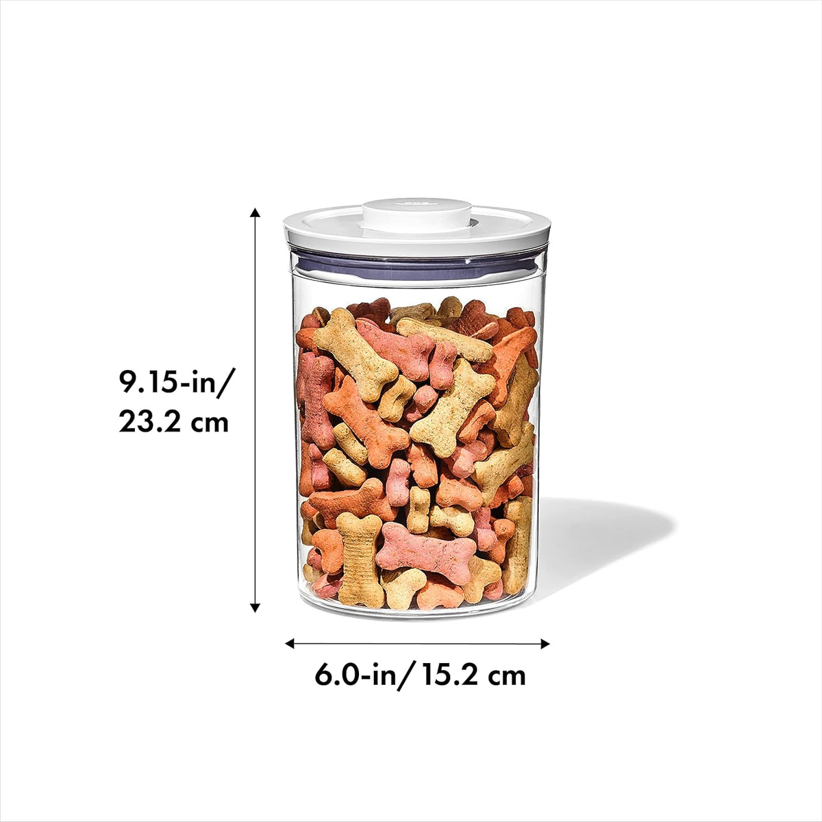 OXO Good Grips Pet POP Container – 6.0 Qt/5.7 L with Half Scoop, Ideal for up to 6.5lbs of Dog Food or 4.5lbs of Cat Food, Airtight Dog and Cat Food Storage Container, BPA Free, Clear