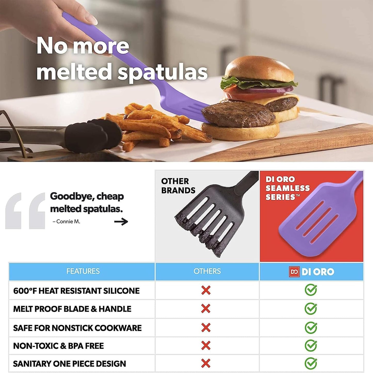 DI ORO Silicone Turner Spatula Set - Kitchen Spatulas for Nonstick Cookware - Cooking Utensils for Flipping Eggs & Pancakes - 600°F Heat-Resistant BPA Free Turners - Dishwasher Safe (4pc, Black)