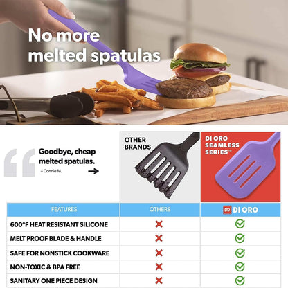 DI ORO Silicone Turner Spatula Set - Kitchen Spatulas for Nonstick Cookware - Cooking Utensils for Flipping Eggs & Pancakes - 600°F Heat-Resistant BPA Free Turners - Dishwasher Safe (4pc, Black)