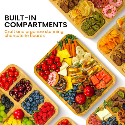 Charcuterie Board with Clear Lid, Portable 6-Compartment Cheese & Snack Tray, Reversible Bamboo Cutting Board, Secure Latch Closure for Picnics, Parties & Light Travel, Housewarming Gift