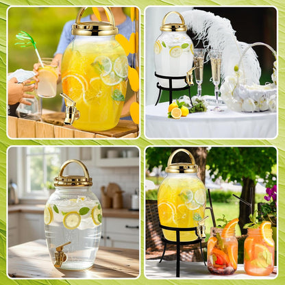 Havawish 2 Pack 1.16 Gallon Drink Beverage Dispenser with Stand for Parties Plastic Water Lemonade Juice Dispenser with Spigot and Lid for Countertop Weddings(Gold)