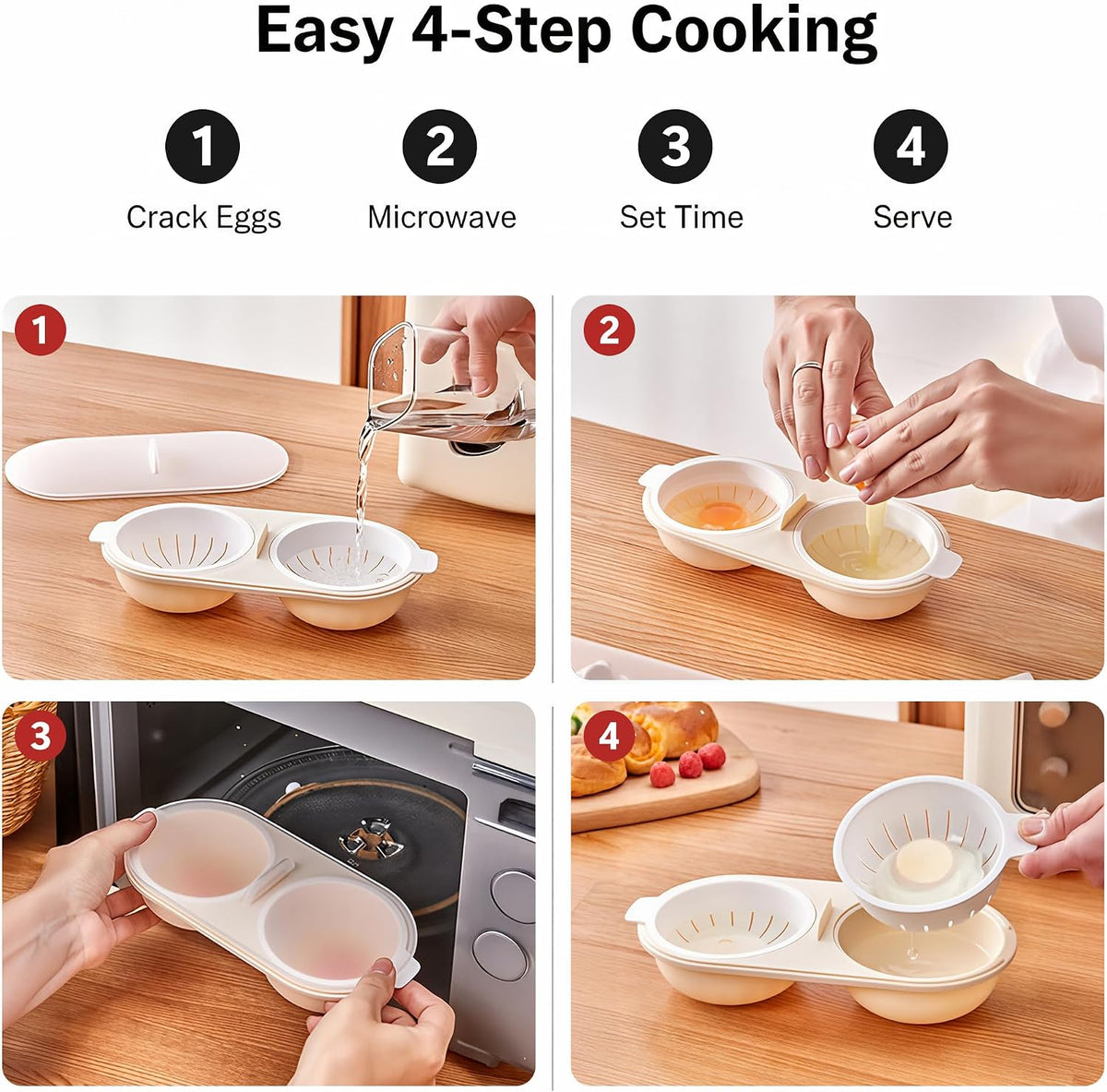 Li&Zhao Microwave Egg Poacher–4 Cavity Eggs Microwave Egg Cooker with Lid, Effortless to Cook and Clean, Perfect for Making Poached Eggs,Dishwasher Safe Double Layer Microwave Boiled Eggs