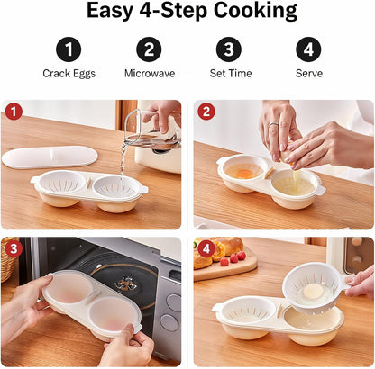 Li&Zhao Microwave Egg Poacher–4 Cavity Eggs Microwave Egg Cooker with Lid, Effortless to Cook and Clean, Perfect for Making Poached Eggs,Dishwasher Safe Double Layer Microwave Boiled Eggs