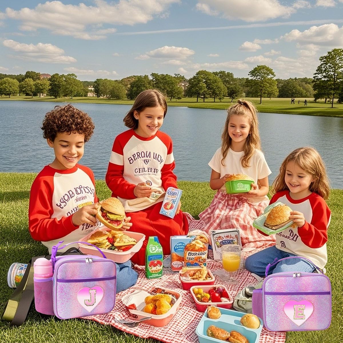 RHCPFOVR Kids Initial Lunch Bag - Insulated Lunch Box for Boys Girls,Washable Lunch Bag and Reusable Toddler Leak-proof Lunchbox for School and Daycare - Colors B