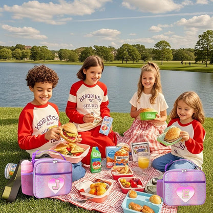 RHCPFOVR Kids Initial Lunch Bag - Insulated Lunch Box for Boys Girls,Washable Lunch Bag and Reusable Toddler Leak-proof Lunchbox for School and Daycare - Colors B