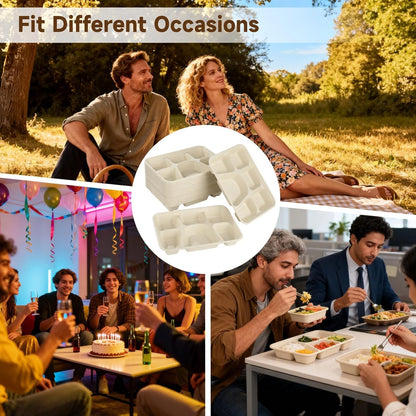 50 Pcs 6 Compartment Disposable Paper Plates Heavy Duty Divided Pulp Paper Meal Prep Containers Heavy-duty Lunch Plates Microwave & Freezer Safe