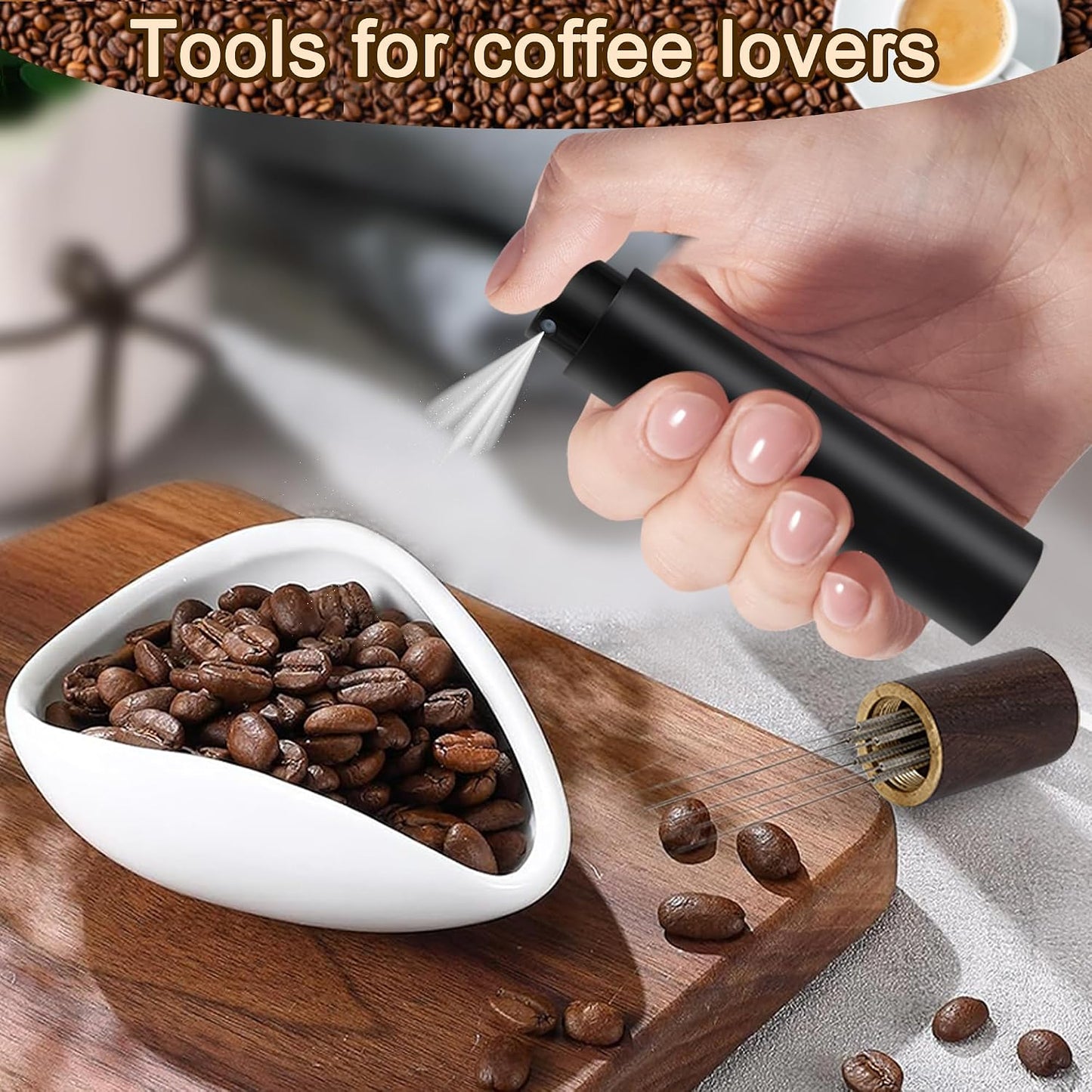 Coffee Bean Dosing Cup and RDT Spray Bottle, Espresso Coffee Stirrer 6 Needles WDT Tool- Coffee Bar Accessories for Coffee Lovers - 3 Pcs