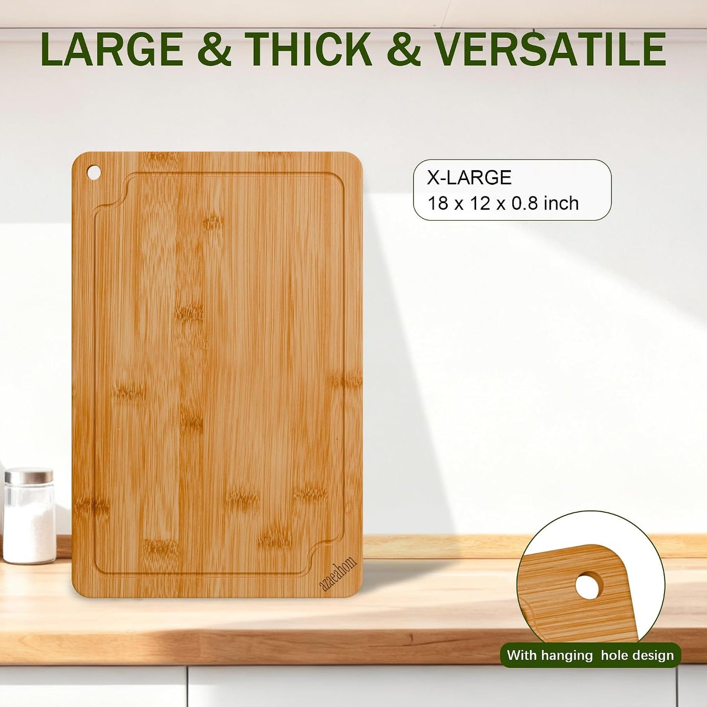 Bamboo Cutting Boards for Kitchen, Wood Cutting Board Set with Juice Grooves & Built-in Handles, Large Medium Small Chopping Board for Meat, Vegetables, Fruit