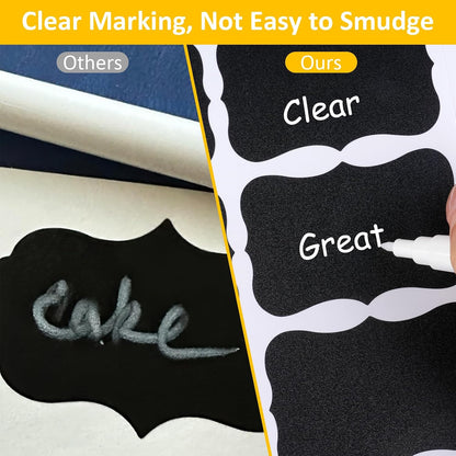 230 Pcs Labels for Jars, 2 Size Waterproof Chalkboard Labels for Food Containers, Storage Bins, Mason Jars, Reusable Blackboard Stickers with 1 Erasable Chalk Marker (Irregular Shape)